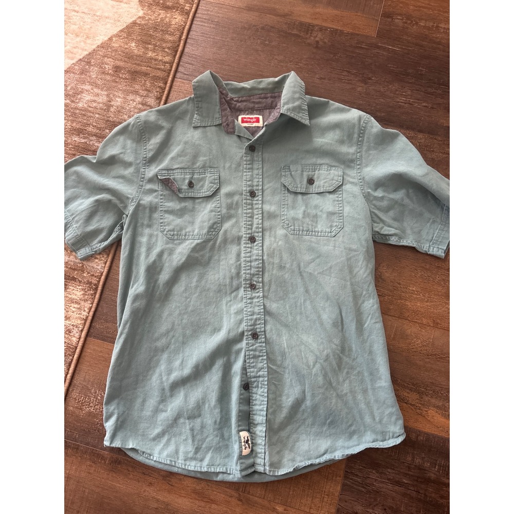 Wrangler Mens Short Sleeve Button Down Shirt Sage Green HSB9UWL Medium